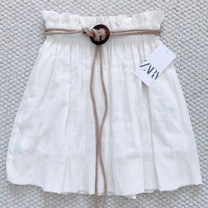Zara elastic waist mini skirt white